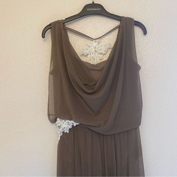 Weissman Balera Dance Costume DOUBLE COWL MESH MAXI DRESS D10454 brown adult MA - Picture 3 of 12